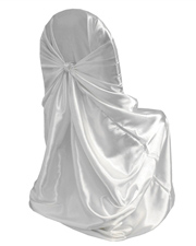 White Satin Universal Chair Cover from Always Invited Event Rentals