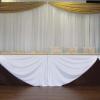 $115.00 ~ Double Backdrop 
Background is White Voile
Valance is Champagne Crinkle
from Always Invited Event Rentals