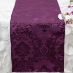 Aubergine on Aubergine Damask Runner from Always Invited Event Rentals