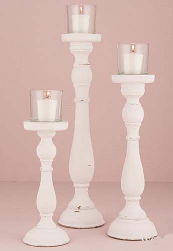 Wooden Spindle Candle Holders from Always Invited Event Rentals